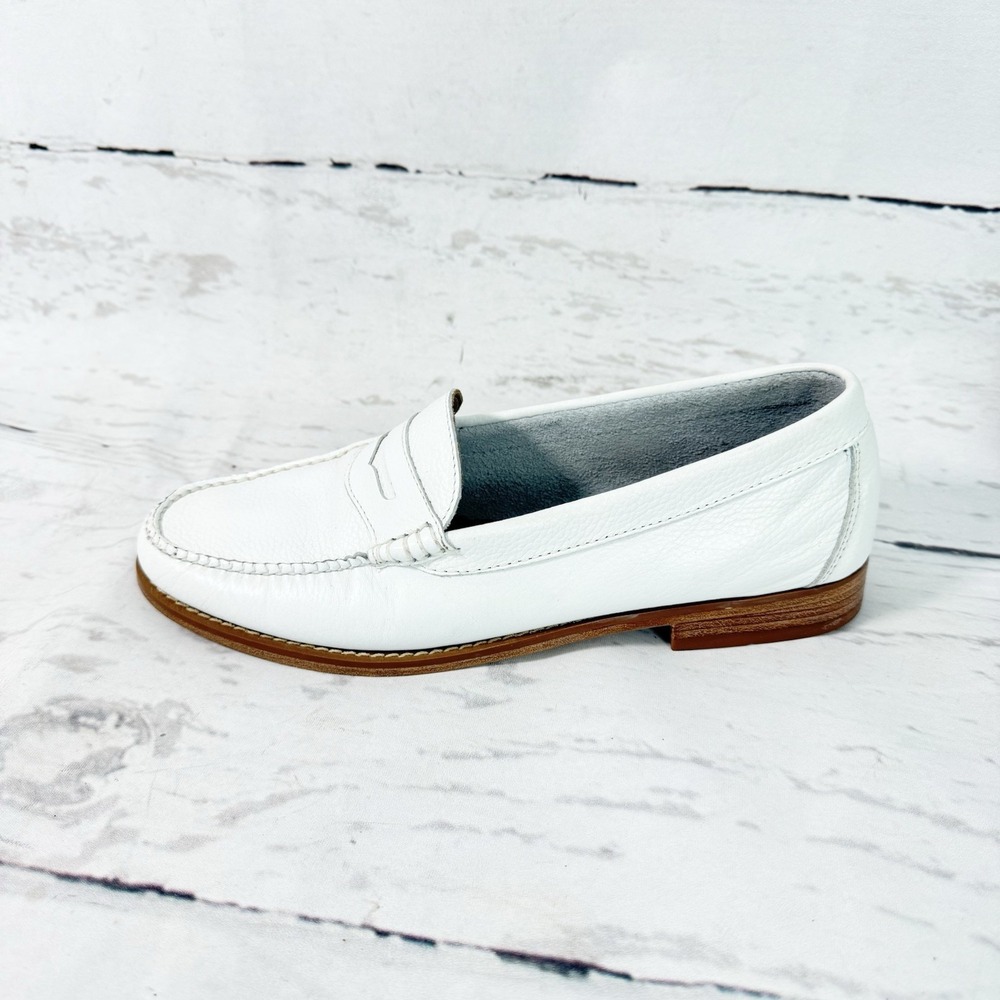Bass Weejuns Shoes Women's 9.5M White Penny Loafers Slip On Leather